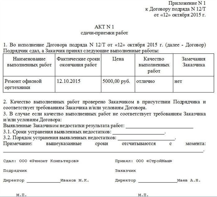 Образец акта сдачи-приёмки выполненных работ: пошаговое руководство