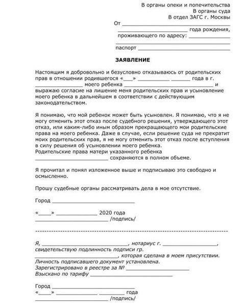 Необходимые документы для добровольного отказа от родительских прав